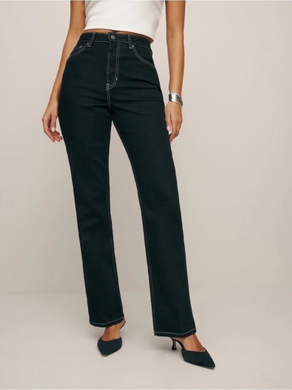 Reformation Pamela Ultra High Rise Straight Leg Jeans black size 24